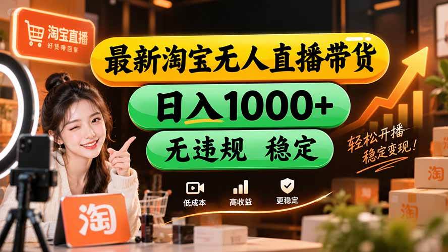 （20453期）【新技术】淘宝无人直播，独家，日入2K+，无封号，可矩阵，长期稳定-知行阁轻创网-分享网络赚钱项目-全网首发副业项目实操平台-副业创业项目网