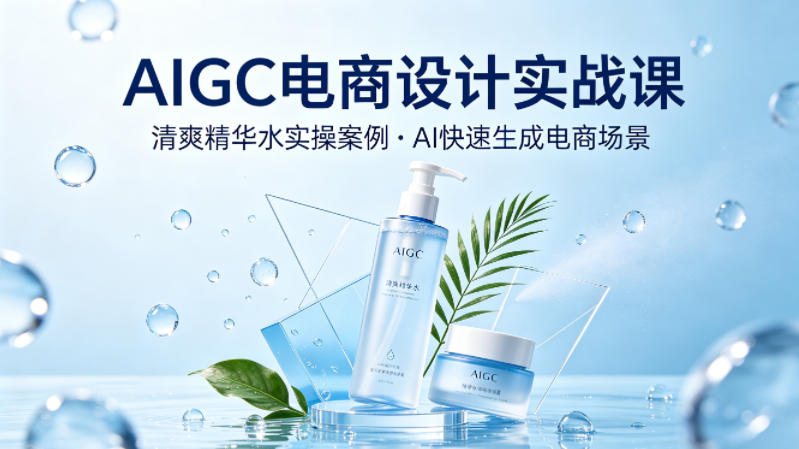 AIGC电商设计实战课，以清爽精华水为实操案例，教你用AI快速生成电商场景-知行阁轻创网-分享网络赚钱项目-全网首发副业项目实操平台-副业创业项目网
