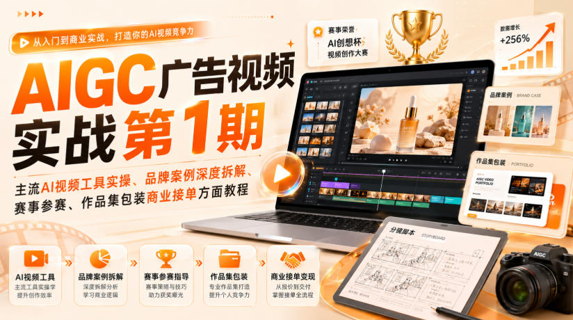 AIGC广告视频实战第1期，主流AI视频工具实操、品牌案例深度拆解、赛事参赛、作品集包装商业接单方面教程-知行阁轻创网-分享网络赚钱项目-全网首发副业项目实操平台-副业创业项目网