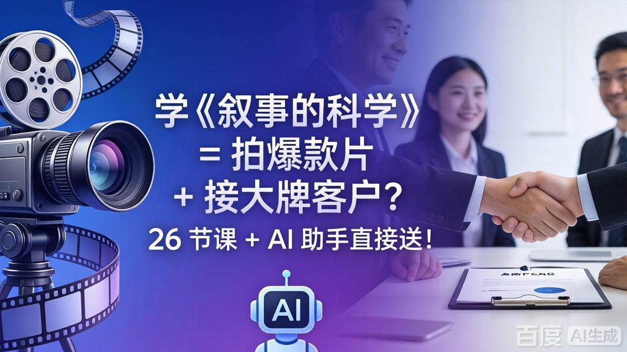 （18302期）学《叙事的科学》= 拍爆款片 + 接大牌客户？26 节课 + AI 助手直接送！-知行阁轻创网-分享网络赚钱项目-全网首发副业项目实操平台-副业创业项目网