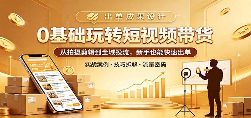 0基础玩转短视频带货：从拍摄剪辑到全域投流，新手也能快速出单-知行阁轻创网-分享网络赚钱项目-全网首发副业项目实操平台-副业创业项目网