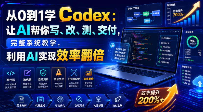 从0到1学Codex：让AI帮你写、改、测、交付，完整系统教学，利用AI实现效率翻倍（更新0918）-知行阁轻创网-分享网络赚钱项目-全网首发副业项目实操平台-副业创业项目网