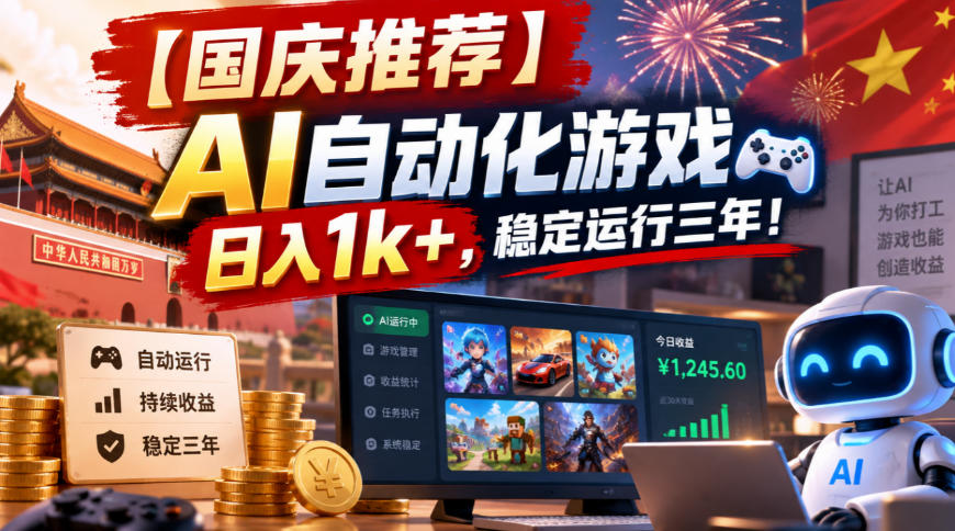 【国庆推荐】AI自动化游戏，日入1k+，操作简单，稳定运行三年！【揭秘】-知行阁轻创网-分享网络赚钱项目-全网首发副业项目实操平台-副业创业项目网