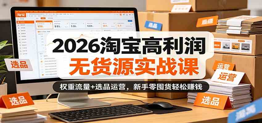 2026淘宝高利润无货源实战课：权重流量+选品运营，新手零囤货轻松赚钱-知行阁轻创网-分享网络赚钱项目-全网首发副业项目实操平台-副业创业项目网