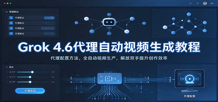 Grok 4.6代理自动视频生成教程：代理配置方法，全自动视频生产，解放双手提升创作效率-知行阁轻创网-分享网络赚钱项目-全网首发副业项目实操平台-副业创业项目网
