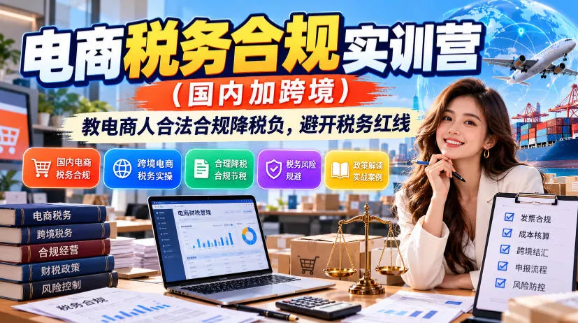 电商税务合规实训营(国内加跨境)，教电商人合法合规降税负，避开税务红线-知行阁轻创网-分享网络赚钱项目-全网首发副业项目实操平台-副业创业项目网