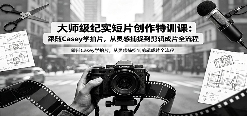 大师级纪实短片创作特训课：跟随Casey学拍片，从灵感捕捉到剪辑成片全流程-知行阁轻创网-分享网络赚钱项目-全网首发副业项目实操平台-副业创业项目网