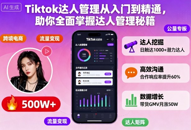 Tiktok达人管理从入门到精通，助你全面掌握达人管理秘籍-知行阁轻创网-分享网络赚钱项目-全网首发副业项目实操平台-副业创业项目网