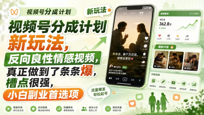 视频号分成计划新玩法,反向良性情感视频,真正做到了条条爆,槽点很强,小白副业首选项 视频号分成计划新玩法,反向良性情感视频,真正做到了条条爆,槽点很强,小白副业首选项