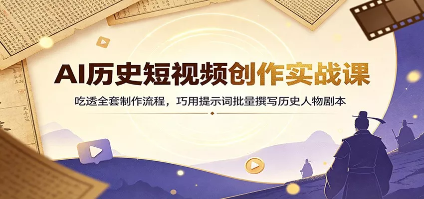 AI历史短视频创作实战课：吃透全套制作流程，巧用提示词批量撰写历史人物剧本-知行阁轻创网-分享网络赚钱项目-全网首发副业项目实操平台-副业创业项目网