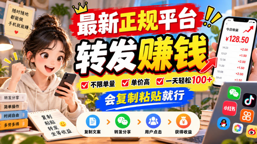最新正规平台，转发賺钱，不限单量，单价高，一天轻松100+，会复制粘贴就行【揭秘】-知行阁轻创网-分享网络赚钱项目-全网首发副业项目实操平台-副业创业项目网