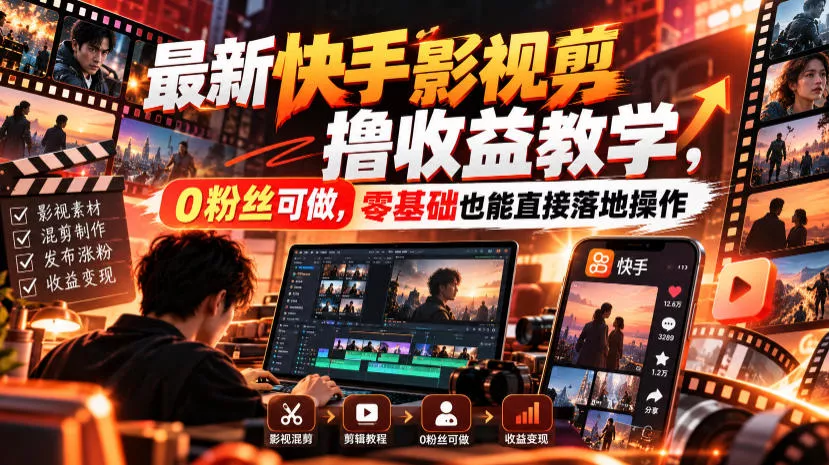 最新快手影视混剪撸收益教学，0粉丝可做，零基础也能直接落地操作-知行阁轻创网-分享网络赚钱项目-全网首发副业项目实操平台-副业创业项目网