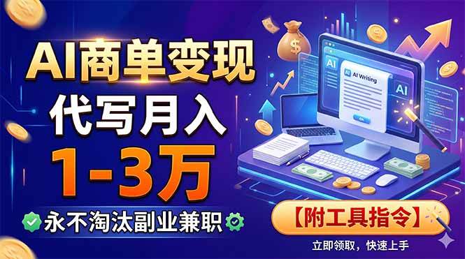 （19102期）AI商单变现，靠代写月入1-3万，永不淘汰副业兼职【附工具指令】-知行阁轻创网-分享网络赚钱项目-全网首发副业项目实操平台-副业创业项目网