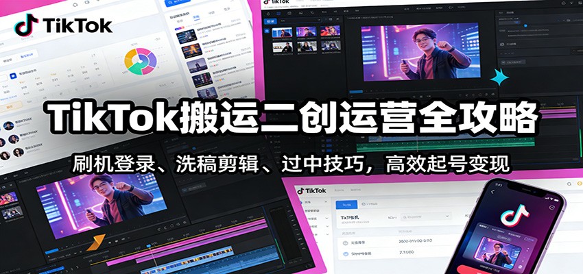 TikTok搬运二创运营全攻略：刷机登录、洗稿剪辑 、过中技巧，高效起号变现-知行阁轻创网-分享网络赚钱项目-全网首发副业项目实操平台-副业创业项目网