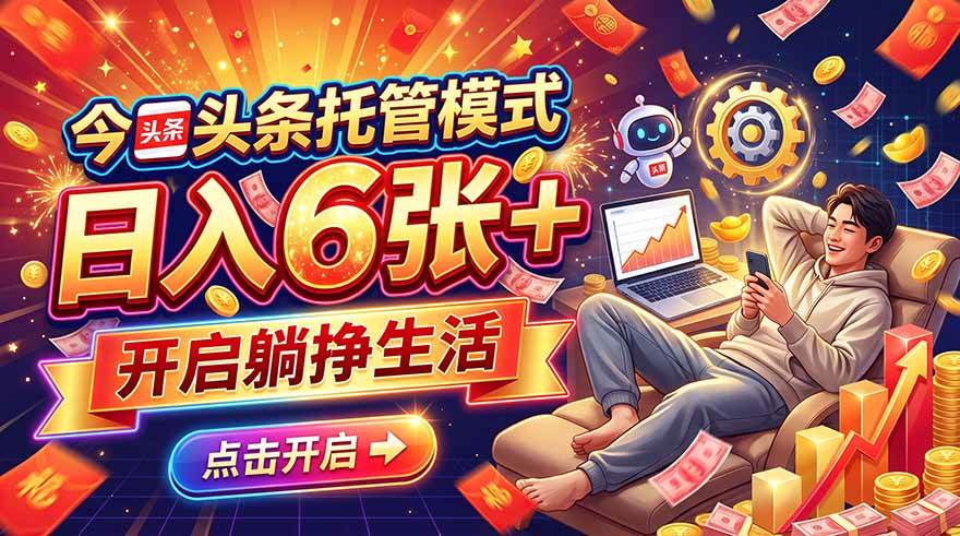 (21083期)今日头条AI托管模式,每天5分钟,最高月入5000+,操作超简单,零门槛-知行阁轻创网-分享网络赚钱项目-全网首发副业项目实操平台-副业创业项目网