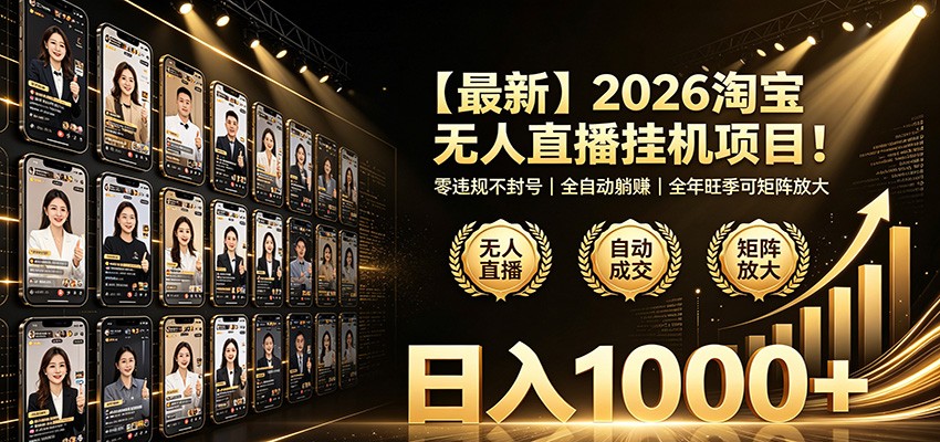 最新2026淘宝无人直播挂机项目！零违规不封号，全自动躺赚，日入1000+-知行阁轻创网-分享网络赚钱项目-全网首发副业项目实操平台-副业创业项目网