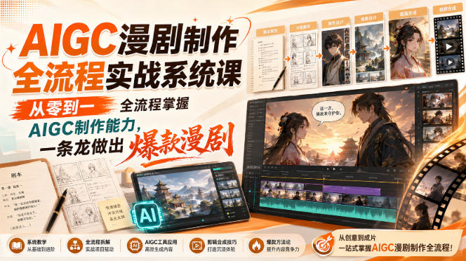 AIGC漫剧制作全流程实战系统课，从零到一全流程掌握AIGC制作能力，一条龙做出爆款漫剧-知行阁轻创网-分享网络赚钱项目-全网首发副业项目实操平台-副业创业项目网