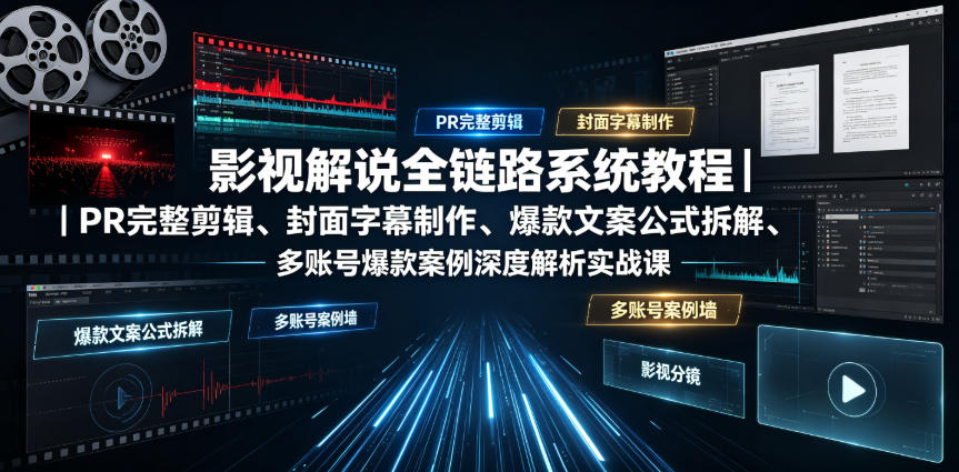 影视解说全链路系统教程｜PR完整剪辑、封面字幕制作、爆款文案公式拆解、多账号爆款案例深度解析实战课-知行阁轻创网-分享网络赚钱项目-全网首发副业项目实操平台-副业创业项目网