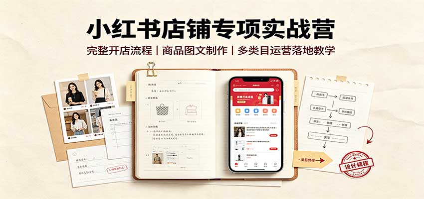小红书店铺专项实战营：完整开店流程，商品图文制作，多类目运营落地教学-知行阁轻创网-分享网络赚钱项目-全网首发副业项目实操平台-副业创业项目网