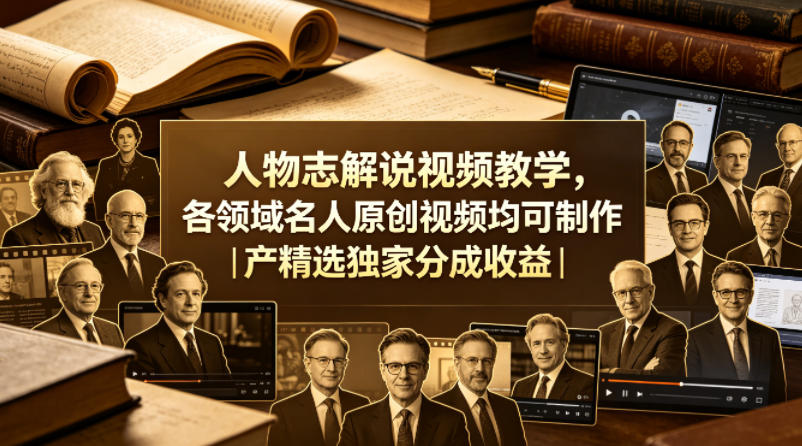 人物志解说视频教学，各领域名人原创视频均可制作丨精选独家分成收益(更新0430)-知行阁轻创网-分享网络赚钱项目-全网首发副业项目实操平台-副业创业项目网