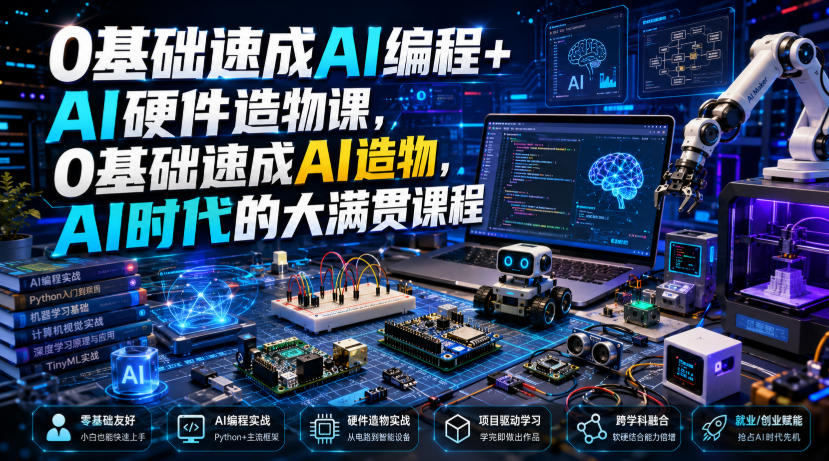 0基础速成AI编程+AI硬件造物课，0基础速成AI造物，AI时代的大满贯课程 - 知行阁轻创网-分享网络赚钱项目-全网首发副业项目实操平台-副业创业项目网-知行阁轻创网-分享网络赚钱项目-全网首发副业项目实操平台-副业创业项目网