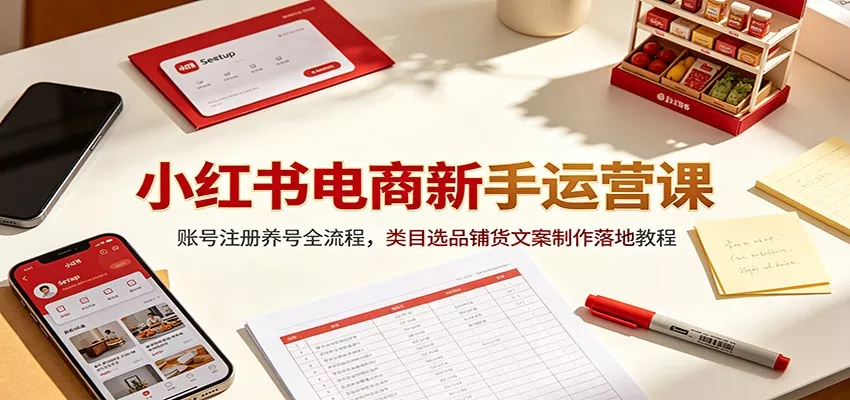 小红书电商新手运营课：账号注册养号全流程，类目选品铺货文案制作落地教程-知行阁轻创网-分享网络赚钱项目-全网首发副业项目实操平台-副业创业项目网