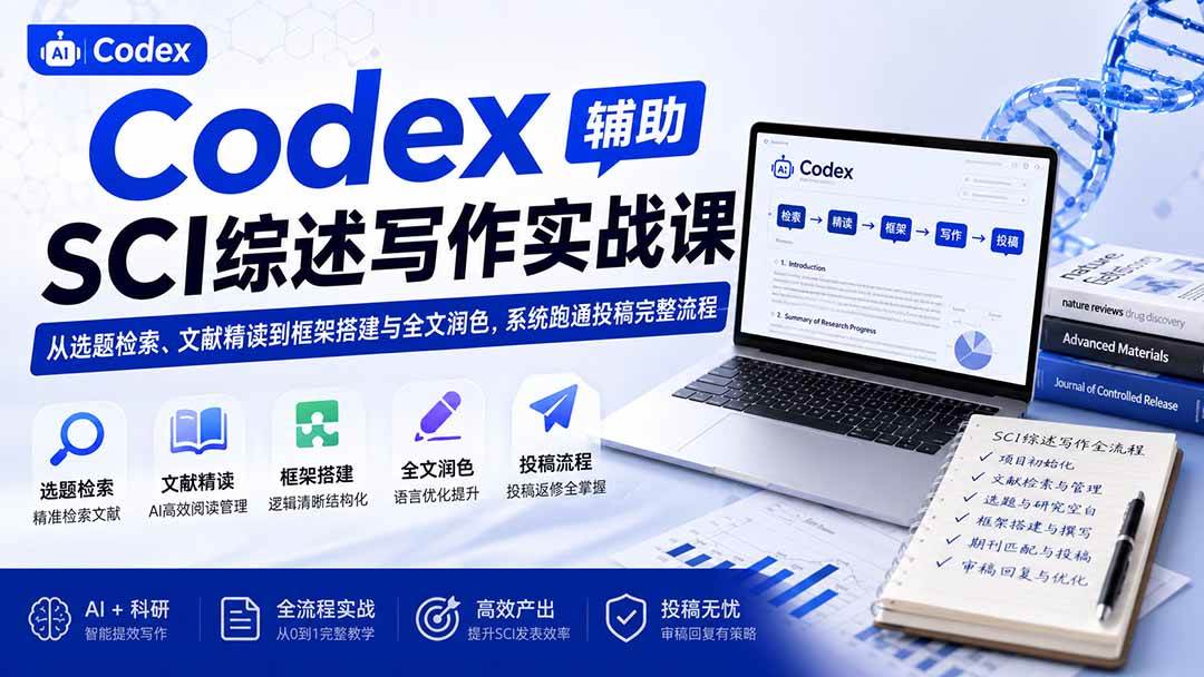 （19751期）Codex辅助SCI综述写作实战课——从选题检索、文献精读到框架搭建与全文润色，系统跑通投稿完整流程-知行阁轻创网-分享网络赚钱项目-全网首发副业项目实操平台-副业创业项目网