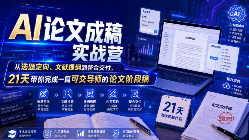 AI论文成稿实战营，从选题定向、文献提纲到整合交付，21天带你完成一篇可交导师的论文阶段稿-知行阁轻创网-分享网络赚钱项目-全网首发副业项目实操平台-副业创业项目网