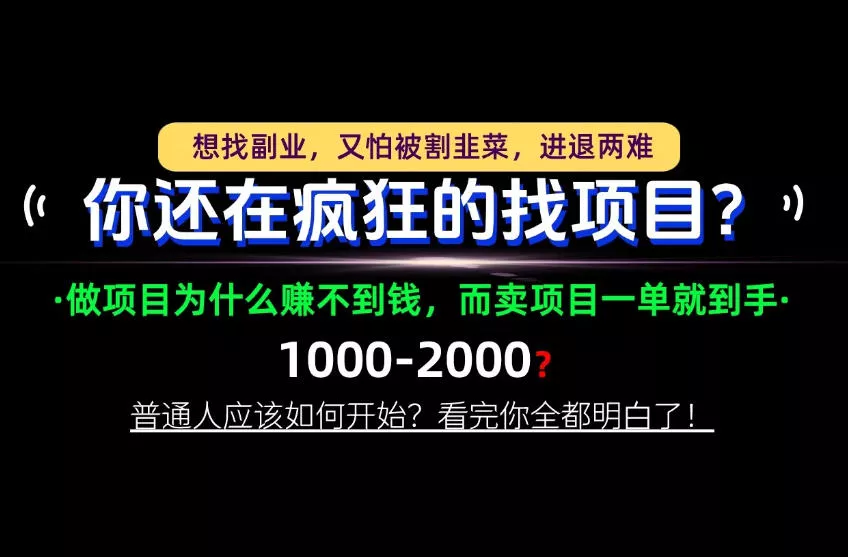 你还在疯狂的找项目？别傻了！卖项目才是真正的一本万利！怎么做，看完你全都明白！【揭秘】-知行阁轻创网-分享网络赚钱项目-全网首发副业项目实操平台-副业创业项目网