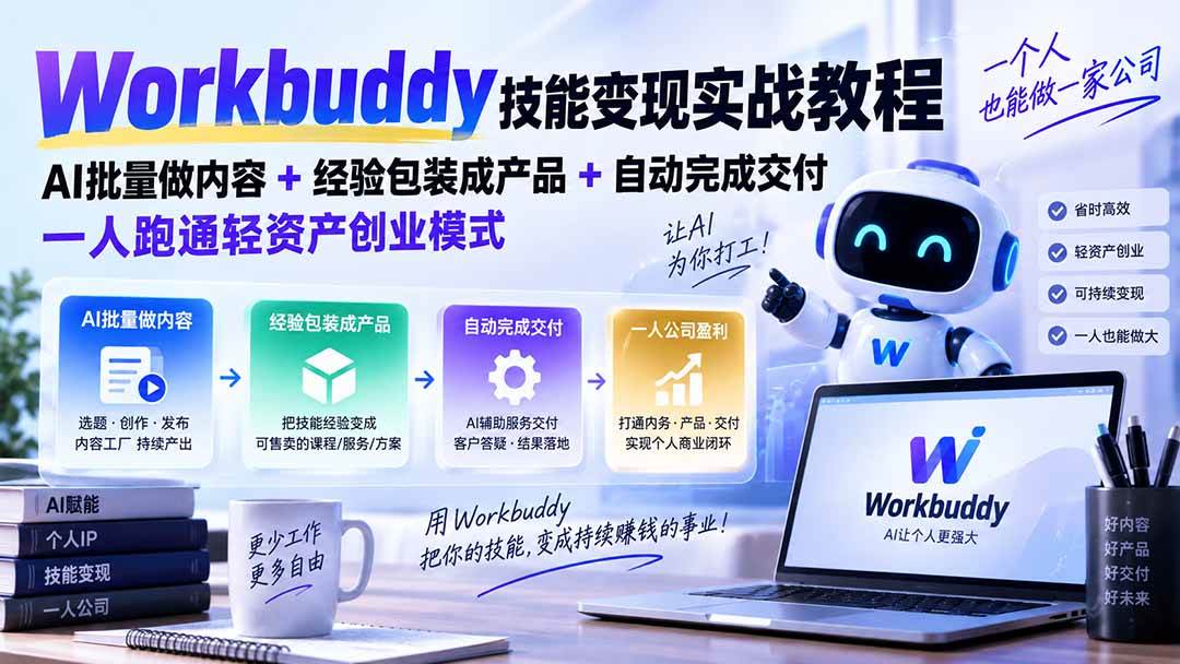 （20492期）Workbuddy技能变现实战教程：AI批量做内容+经验包装成产品+自动完成交付，一人跑通轻资产创业模式-知行阁轻创网-分享网络赚钱项目-全网首发副业项目实操平台-副业创业项目网