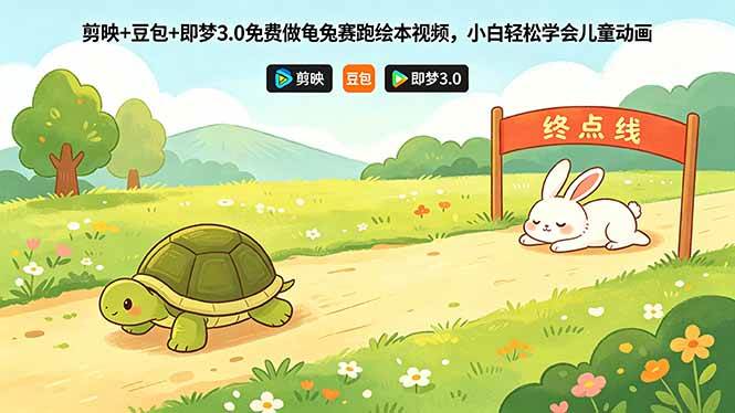 （18432期）剪映+豆包+即梦3.0免费做龟兔赛跑绘本视频，小白轻松学会儿童动画-知行阁轻创网-分享网络赚钱项目-全网首发副业项目实操平台-副业创业项目网