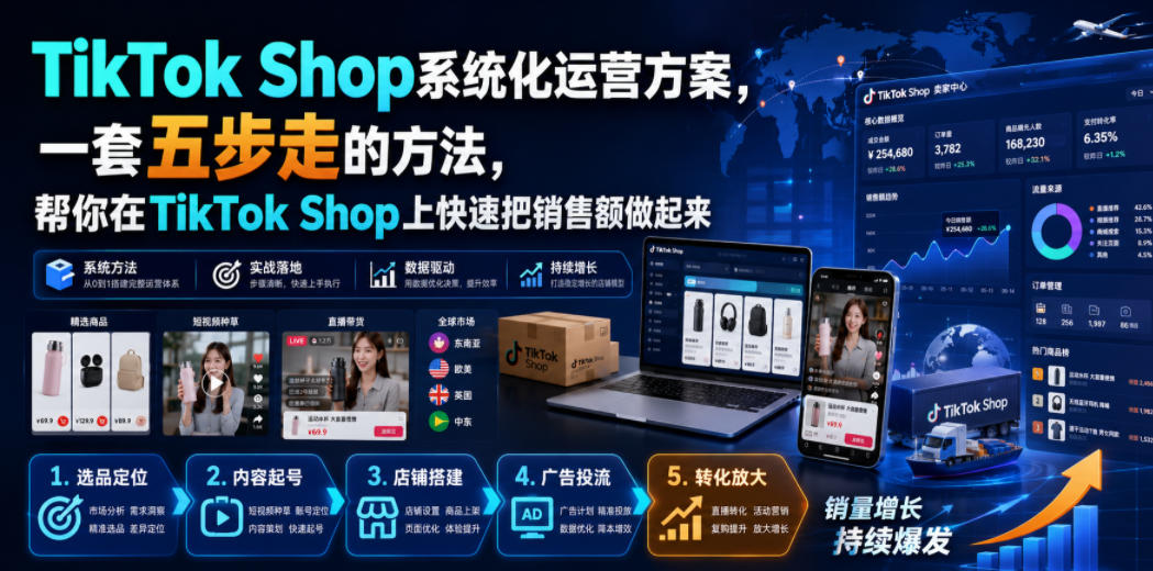 TikTok Shop系统化运营方案，一套五步走的方法，帮你在TikTok Shop上快速把销售额做起来【原创双语字幕】-知行阁轻创网-分享网络赚钱项目-全网首发副业项目实操平台-副业创业项目网