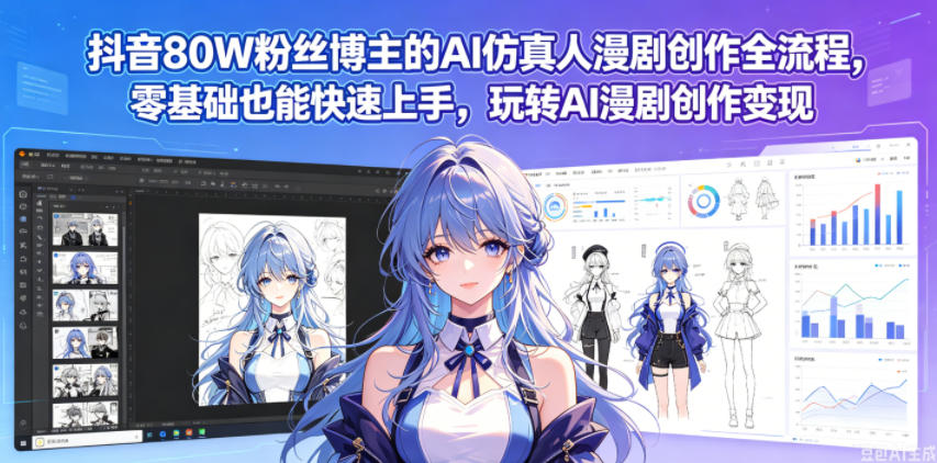 抖音80W粉丝博主的AI仿真人漫剧创作全流程，零基础也能快速上手，玩转AI漫剧创作变现-知行阁轻创网-分享网络赚钱项目-全网首发副业项目实操平台-副业创业项目网