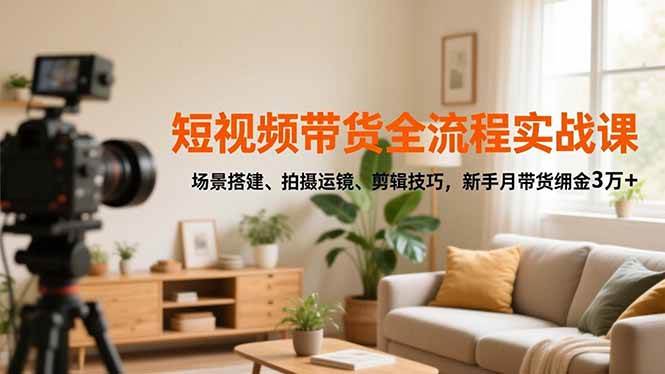 （16680期）短视频带货全流程实战课，场景搭建、拍摄运镜、剪辑技巧，新手月带货佣金3万+-知行阁轻创网-分享网络赚钱项目-全网首发副业项目实操平台-副业创业项目网