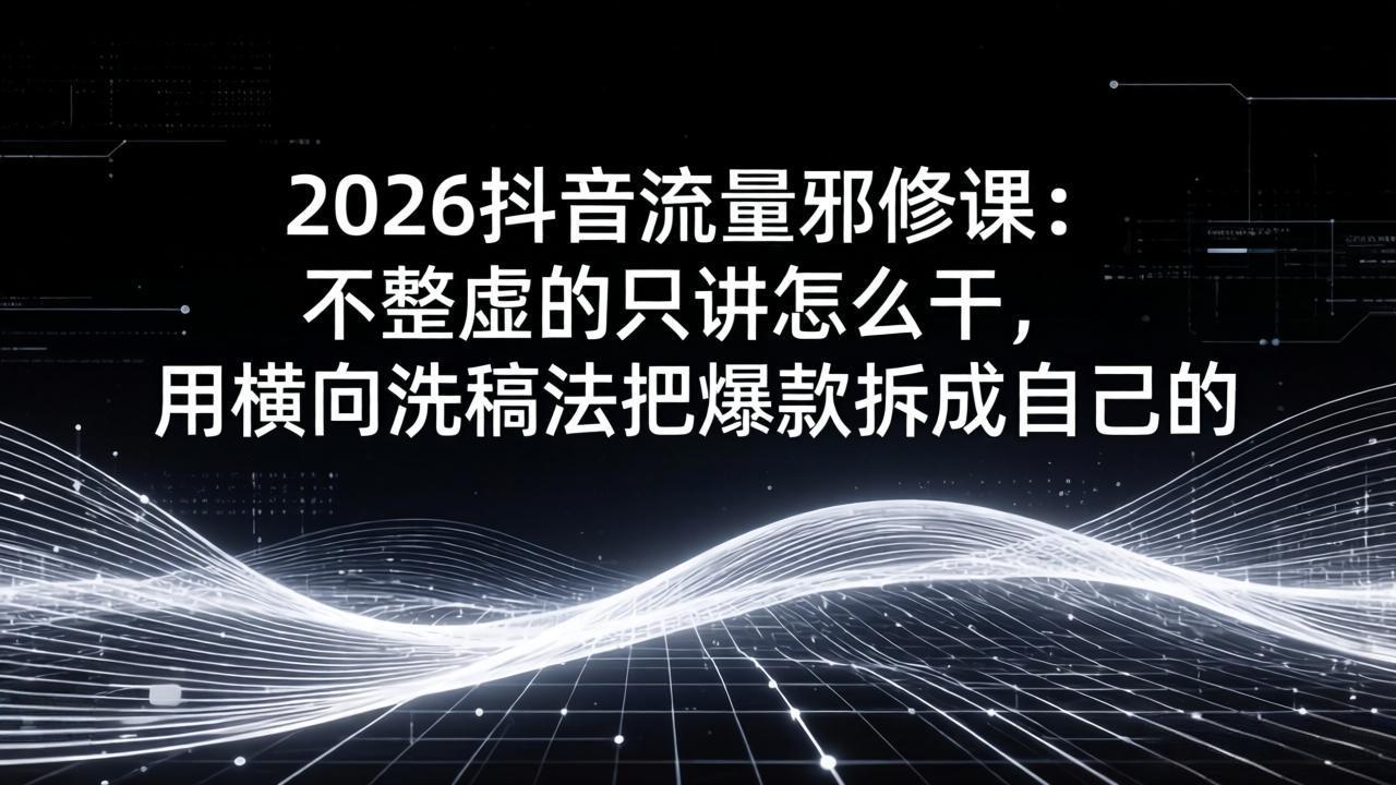 2026抖音流量邪修课：不整虚的只讲怎么干，用横向洗稿法把爆款拆成自己的-知行阁轻创网-分享网络赚钱项目-全网首发副业项目实操平台-副业创业项目网