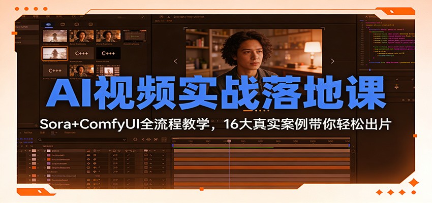 AI视频实战落地课：Sora+ComfyUI全流程教学，16大真实案例带你轻松出片-知行阁轻创网-分享网络赚钱项目-全网首发副业项目实操平台-副业创业项目网