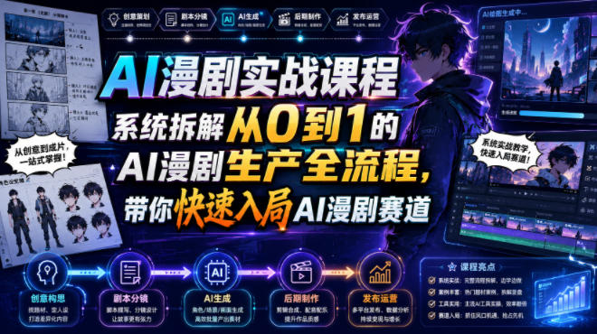 AI漫剧实战课程，系统拆解从0到1的AI漫剧生产全流程，带你快速入局AI漫剧赛道（更新）-知行阁轻创网-分享网络赚钱项目-全网首发副业项目实操平台-副业创业项目网