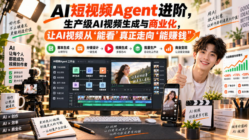 AI短视频Agent进阶,生产级AI视频生成与商业化,让AI视频从”能看”真正走向”能賺钱”-知行阁轻创网-分享网络赚钱项目-全网首发副业项目实操平台-副业创业项目网