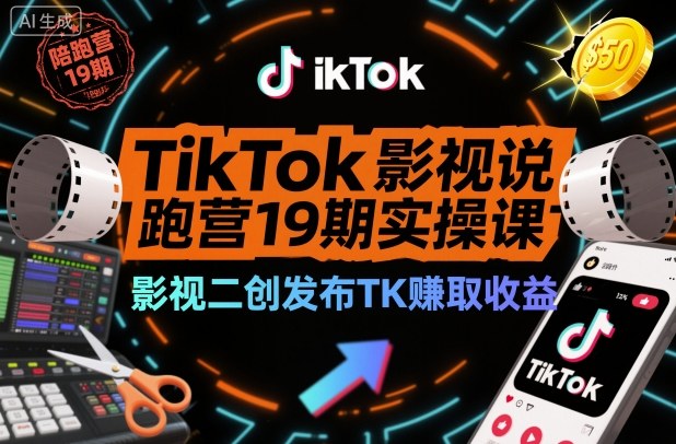 TikTok影视解说陪跑营19期实操课,影视二创发布TK賺取收益,万播收益50美金(更新)-知行阁轻创网-分享网络赚钱项目-全网首发副业项目实操平台-副业创业项目网