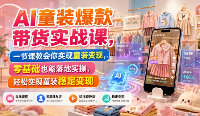 AI童装爆款带货实战课,一节课教会你实现童装变现,零基础也能落地实操-知行阁轻创网-分享网络赚钱项目-全网首发副业项目实操平台-副业创业项目网