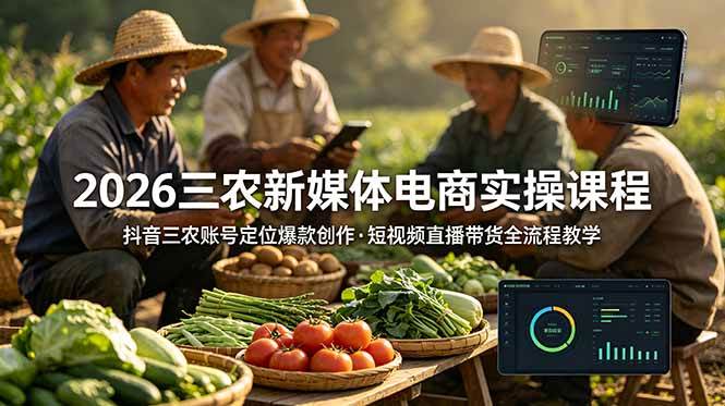 （18991期）2026三农新媒体电商实操课程：抖音三农账号定位爆款创作，短视频直播带货全流程教学-知行阁轻创网-分享网络赚钱项目-全网首发副业项目实操平台-副业创业项目网