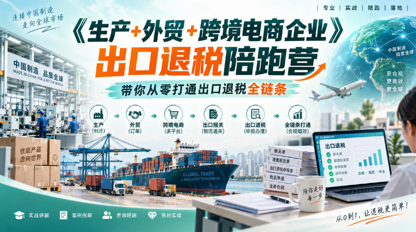 《生产+外贸+跨境电商企业》出口退税陪跑营，带你从零打通出口退税全链条-知行阁轻创网-分享网络赚钱项目-全网首发副业项目实操平台-副业创业项目网