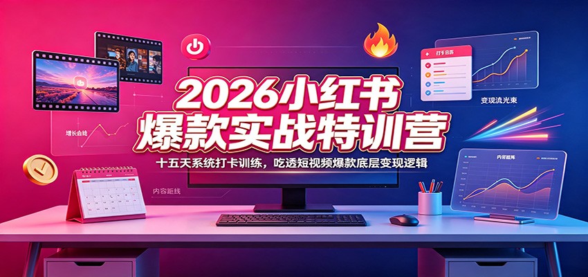 2026小红书爆款实战特训营：十五天系统打卡训练，吃透短视频爆款底层变现逻辑-知行阁轻创网-分享网络赚钱项目-全网首发副业项目实操平台-副业创业项目网