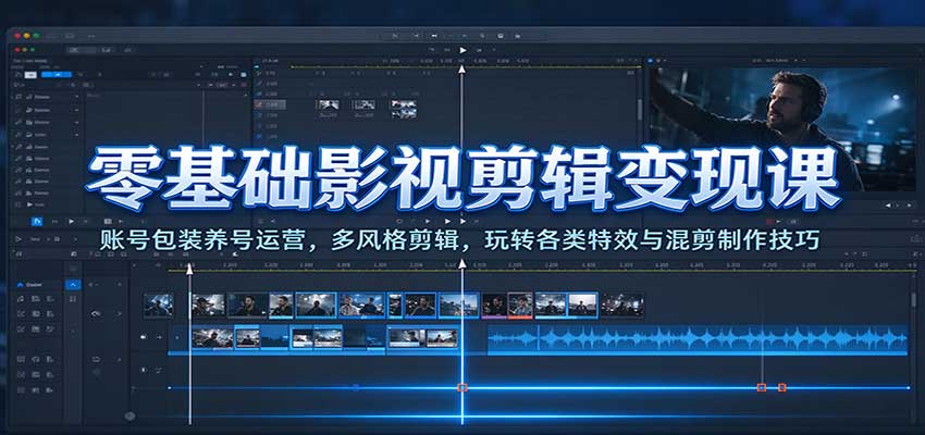 零基础影视剪辑变现课：账号包装养号运营，多风格剪辑，玩转各类特效与混剪制作技巧-知行阁轻创网-分享网络赚钱项目-全网首发副业项目实操平台-副业创业项目网