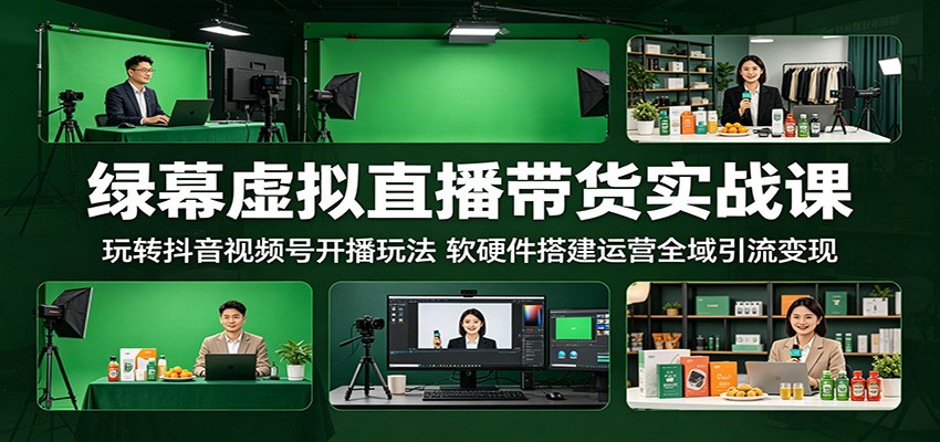 绿幕虚拟直播带货实战课：玩转抖音视频号开播玩法，软硬件搭建运营全域引流变现-知行阁轻创网-分享网络赚钱项目-全网首发副业项目实操平台-副业创业项目网