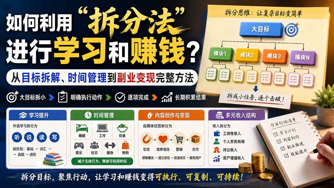 （20022期）付费文章：如何利用“拆分法”进行学习和賺钱？从目标拆解、时间管理到副业变现完整方法-知行阁轻创网-分享网络赚钱项目-全网首发副业项目实操平台-副业创业项目网