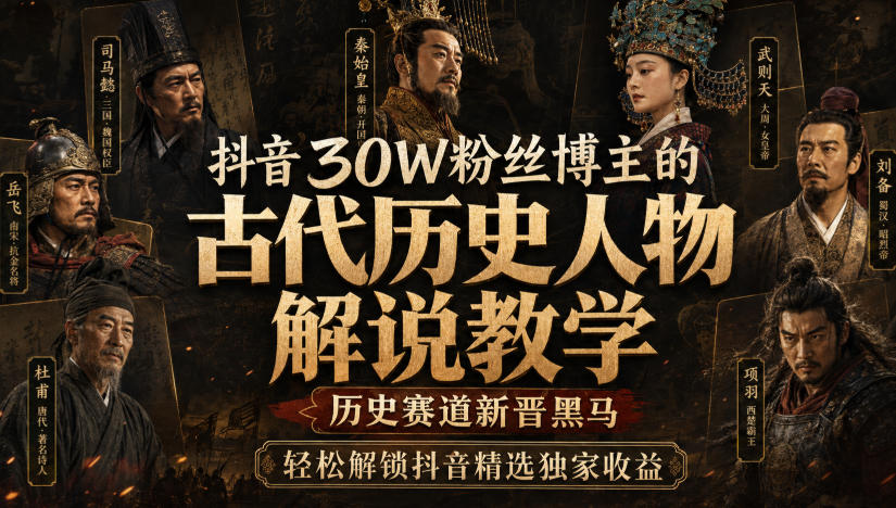 抖音30W粉丝博主的古代历史人物解说教学，历史赛道新晋黑马，轻松解锁抖音精选独家收益-知行阁轻创网-分享网络赚钱项目-全网首发副业项目实操平台-副业创业项目网