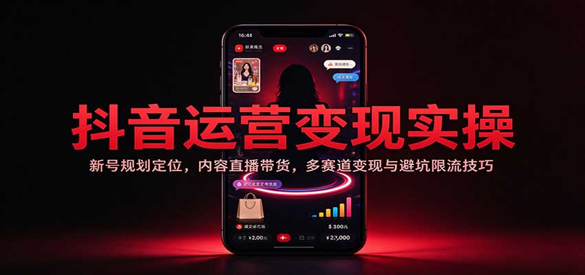 抖音运营变现实操：新号规划定位，内容直播带货，多赛道变现与避坑限流技巧-知行阁轻创网-分享网络赚钱项目-全网首发副业项目实操平台-副业创业项目网