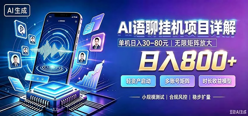 AI语聊挂机，日入800+，适用个人副业，工作室矩阵操作-知行阁轻创网-分享网络赚钱项目-全网首发副业项目实操平台-副业创业项目网