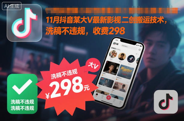 11月抖音某大V最新影视二创搬运技术，洗稿不违规，收费298-知行阁轻创网-分享网络赚钱项目-全网首发副业项目实操平台-副业创业项目网